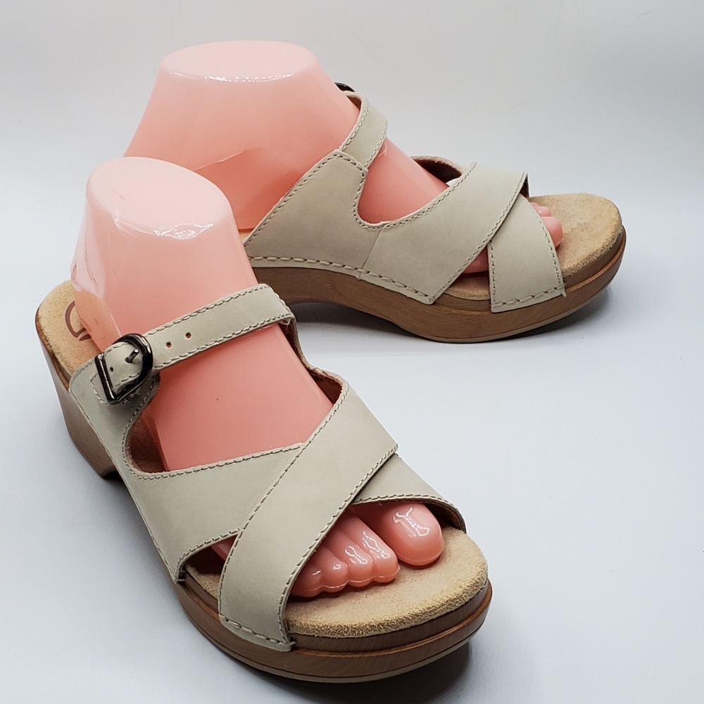 Dansko leather wedge sandals with a 2.5" heel